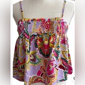 NWT Smocked Floral Spaghetti-Strap Top Lavender/Multi Size S